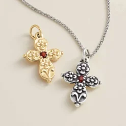 James Avery Artisan Jewelry Charms-Floret Gemstone Cross Charm